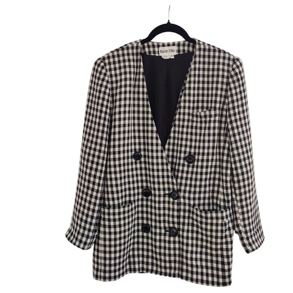 💙Vintage Karen Ellis Houndstooth Double-Breasted Blazer – Size 8 – Preowned - Picture 2 of 5